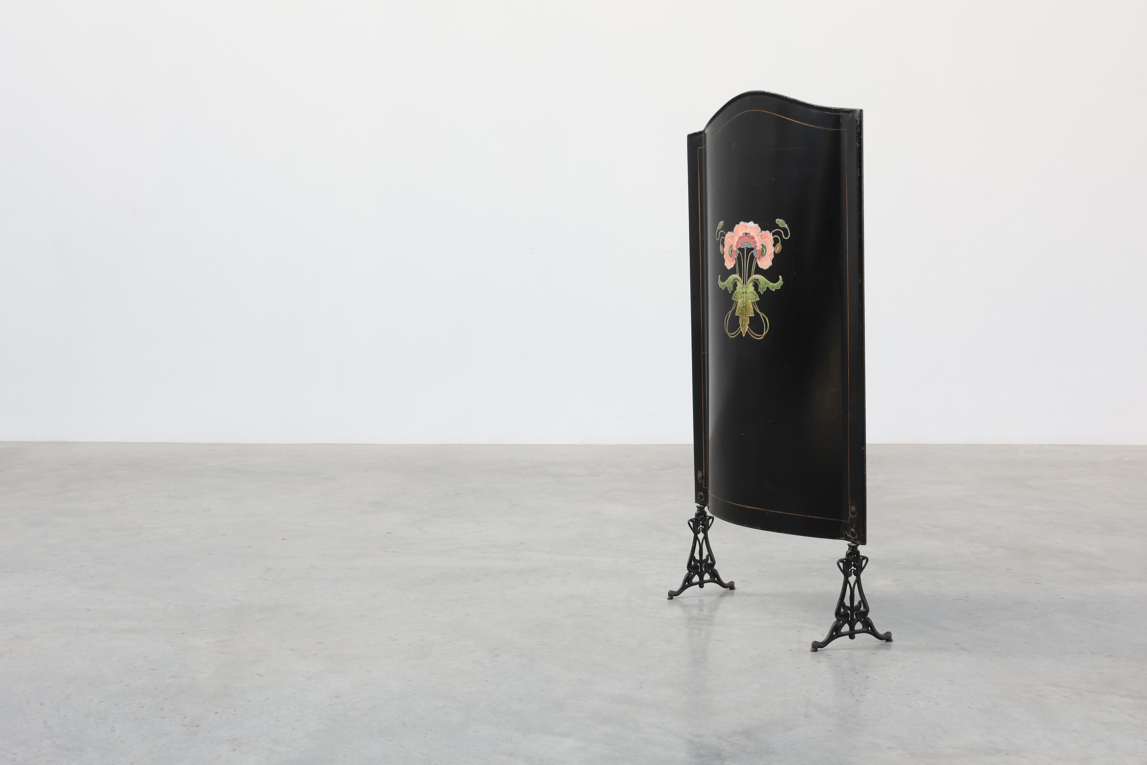 Art Nouveau Black Lacquer Fire Screen with Hand‑Painted Floral Motif, France, ca . 1910thumbnail